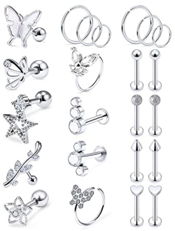 Oufksiyy Tragus Piercing Jewelry 16G Surgical Steel Tragus Earrings for Women Tragus Ring Stud Tragus Hoop Butterfly cz Tragus Stud for Men Tragus Piercings Jewelry Retai