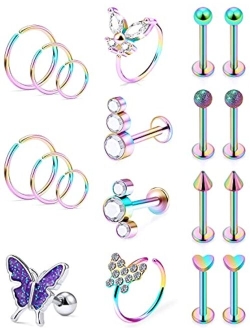 Oufksiyy Tragus Piercing Jewelry 16G Surgical Steel Tragus Earrings for Women Tragus Ring Stud Tragus Hoop Butterfly cz Tragus Stud for Men Tragus Piercings Jewelry Retai