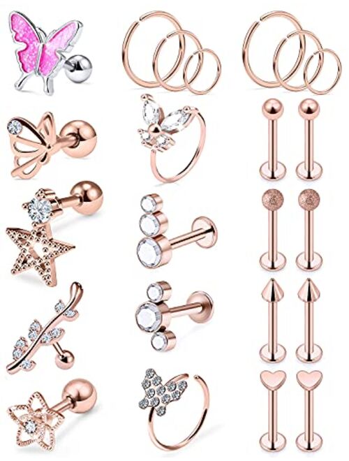 Oufksiyy Tragus Piercing Jewelry 16G Surgical Steel Tragus Earrings for Women Tragus Ring Stud Tragus Hoop Butterfly cz Tragus Stud for Men Tragus Piercings Jewelry Retai