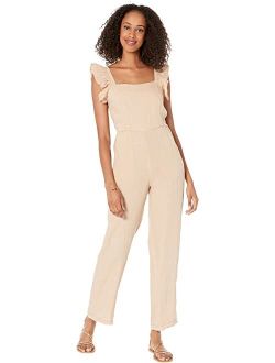 Linen Jumpsuit with Ruffle Strap Detail in Going Steady