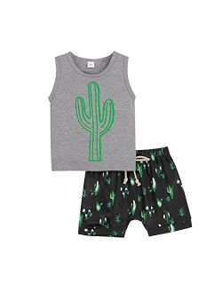 Nie Cuimeiwan Summer Little Boy Clothes Set Beach Style Outfit MAMA'S Boy Sleeveless Vest Top+Coconut tree Shorts Set Suit 2Pcs