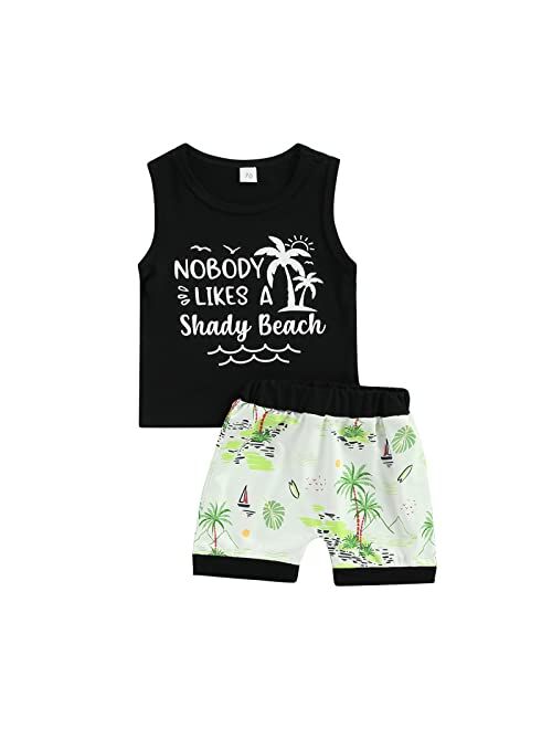 Nie Cuimeiwan Summer Little Boy Clothes Set Beach Style Outfit MAMA'S Boy Sleeveless Vest Top+Coconut tree Shorts Set Suit 2Pcs