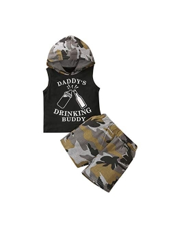 KnniMorning TEES Boy's 2Pcs Sleeveless Clothes Set Letter Printing Hooded Top Camouflage Shorts Toddler Boy Summer Suit