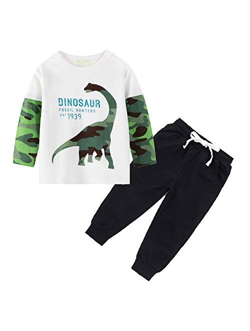 IjnUhb Toddler Boy Clothes Set Kids Long Sleeve Tee Jogger Pants 2 Piece Outfit Baby T-shirts And Pants