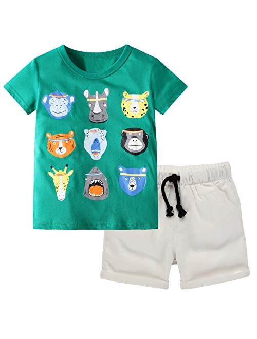 HOMAGIC2WE Toddler Boys Shorts Set Kids Summer Short Sleeve T Shirt and Shorts 2 Pieces Set