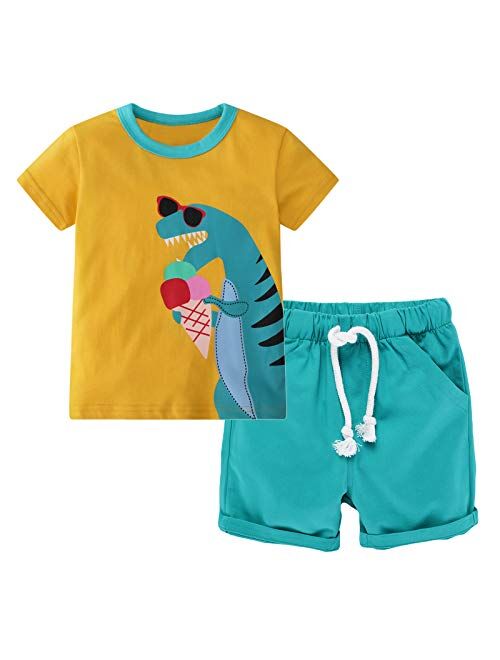 HOMAGIC2WE Toddler Boys Shorts Set Kids Summer Short Sleeve T Shirt and Shorts 2 Pieces Set