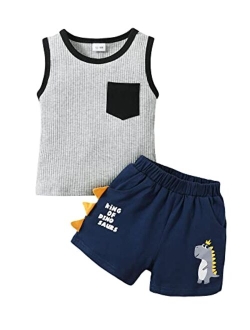 Duduai Toddler Baby Boy Clothes Short Sleeve Dinosaur Shirt Pants Set Summer Outfits Little Boys Short Sets