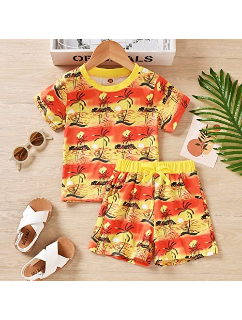 Aalizzwell Toddler Little Boys Girls Summer Outfits Hawaiian Floral T-Shirt Shorts Set Beach Clothes