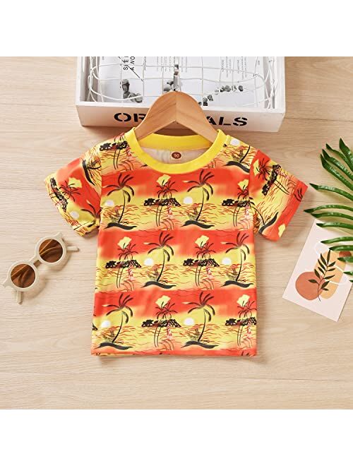 Aalizzwell Toddler Little Boys Girls Summer Outfits Hawaiian Floral T-Shirt Shorts Set Beach Clothes