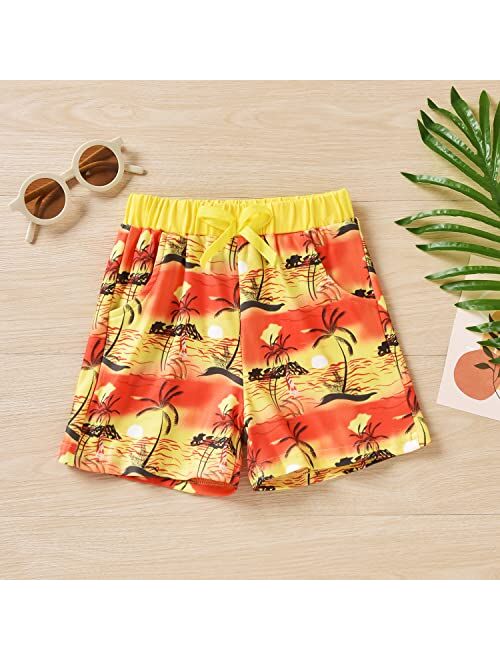 Aalizzwell Toddler Little Boys Girls Summer Outfits Hawaiian Floral T-Shirt Shorts Set Beach Clothes