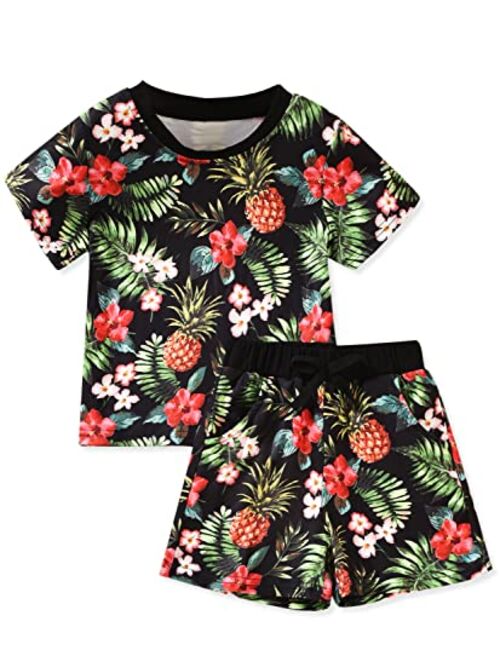 Aalizzwell Toddler Little Boys Girls Summer Outfits Hawaiian Floral T-Shirt Shorts Set Beach Clothes