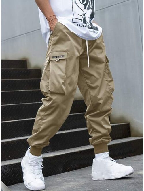 Shein Men Letter Graphic Flap Pocket Drawstring Waist Cargo Pants