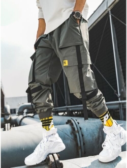 Men Ribbon Flap Pocket Cargo Pants