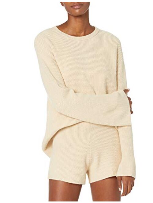 The Drop Women's Alice Crewneck Back Slit Ribbed Pullover Sweater