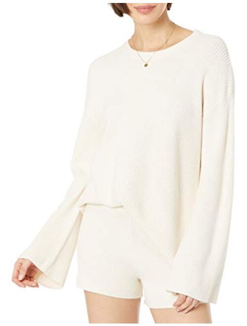 The Drop Women's Alice Crewneck Back Slit Ribbed Pullover Sweater