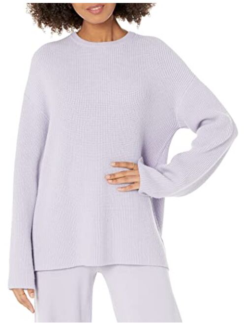 The Drop Women's Alice Crewneck Back Slit Ribbed Pullover Sweater