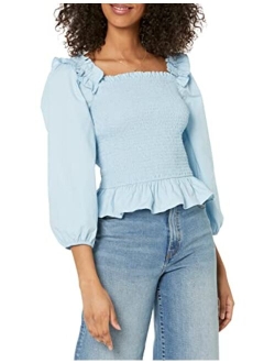 Women's Marisol Long Sleeve Ruffle Smocked Cropped Top