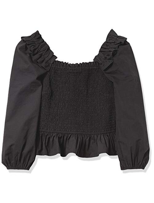 The Drop Women's Marisol Long Sleeve Ruffle Smocked Cropped Top