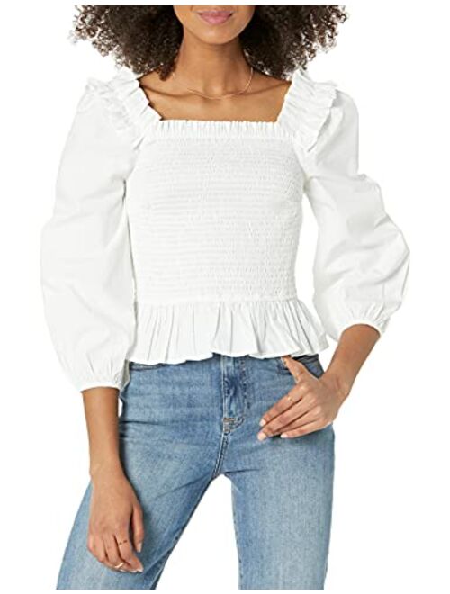 The Drop Women's Marisol Long Sleeve Ruffle Smocked Cropped Top