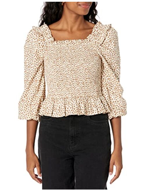 The Drop Women's Marisol Long Sleeve Ruffle Smocked Cropped Top