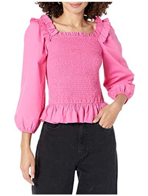 The Drop Women's Marisol Long Sleeve Ruffle Smocked Cropped Top