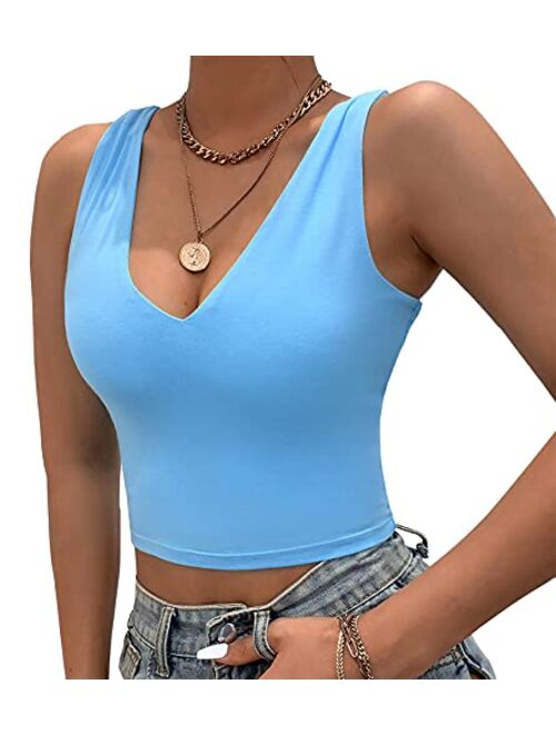 CYVESOULA Women's V Neck Sleeveless Racerback Basic Crop Tank Top Workout Shirt Fitted Crop Top Tee Shirts