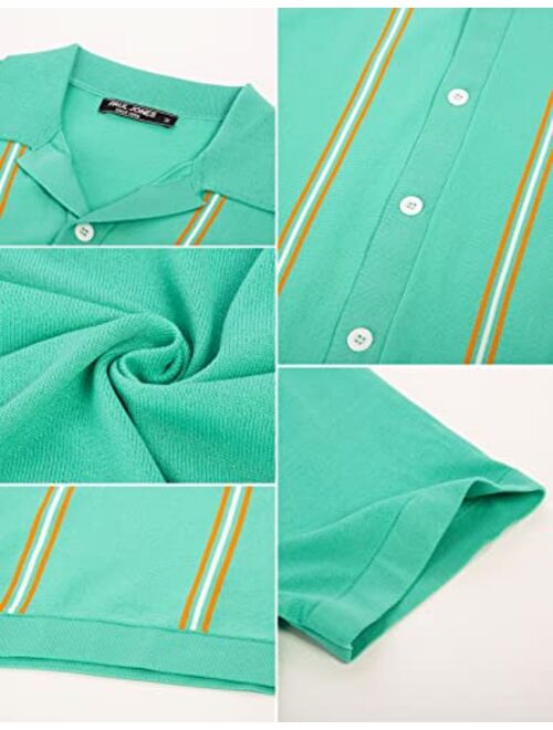 PJ PAUL JONES Men's Vintage Striped Polo Shirts Casual Short Sleeve Knitwear