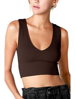 NIKIBIKI Women Seamless Plunge V-Neck Ribbed Crop Top, Made in U.S.A, One Size