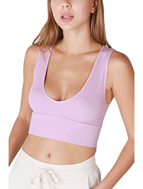 NIKIBIKI Women Seamless Plunge V-Neck Ribbed Crop Top, Made in U.S.A, One Size