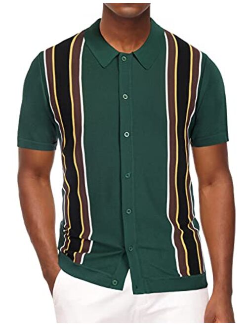 PJ PAUL JONES Mens Polo Shirts Vintage Striped Lightweight Knitting Golf Shirts