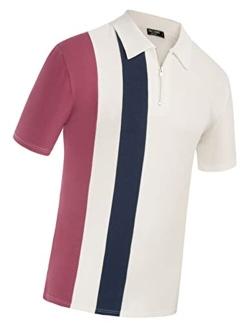 Mens Striped Golf Polo Shirts Classic Fit Short Sleeve T Shirt