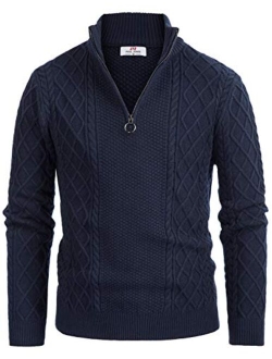 Men's Casual Quarter-Zip Sweaters Cable Knit Thermal Pullover