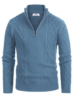 Men's Casual Quarter-Zip Sweaters Cable Knit Thermal Pullover