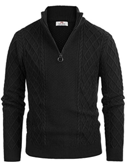 Men's Casual Quarter-Zip Sweaters Cable Knit Thermal Pullover