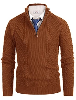 Men's Casual Quarter-Zip Sweaters Cable Knit Thermal Pullover