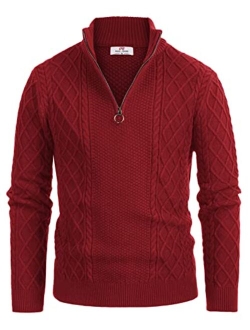 Men's Casual Quarter-Zip Sweaters Cable Knit Thermal Pullover