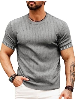 Men's Short Sleeve Pullover Sweaters Stripe Knit Summer Best Dad Father's Day Mens T-Shirts