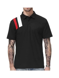 Men's Casual Short Sleeve Sports Shirts Contrast Striped Golf Polo Shirts