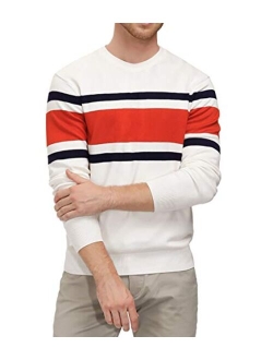 Mens Striped Pullover Sweater Crewneck Contrast Fine Knitted Sweaters