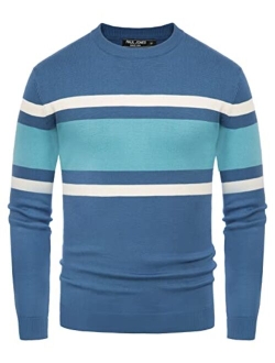 Mens Striped Pullover Sweater Crewneck Contrast Fine Knitted Sweaters