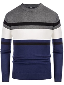 Mens Striped Pullover Sweater Crewneck Contrast Fine Knitted Sweaters