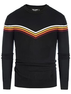 Mens Striped Pullover Sweater Crewneck Contrast Fine Knitted Sweaters