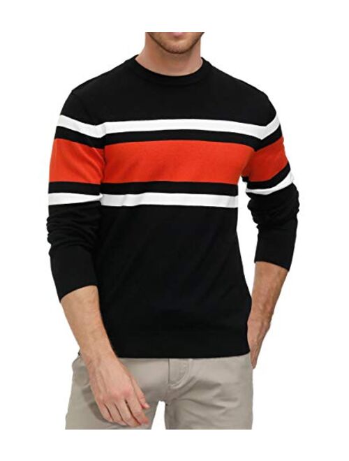 PJ PAUL JONES Mens Striped Pullover Sweater Crewneck Contrast Fine Knitted Sweaters