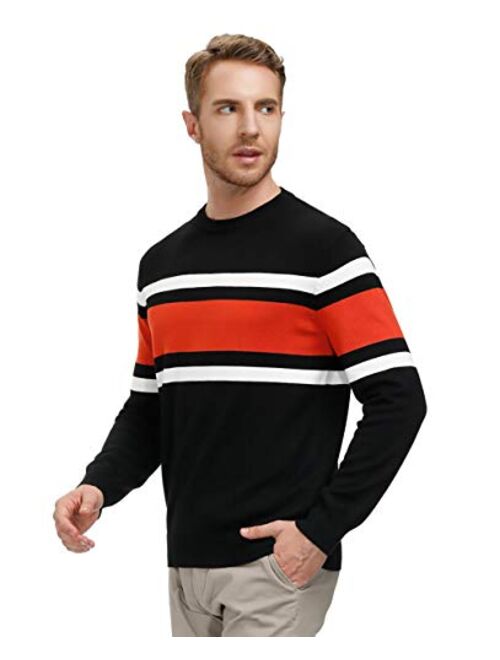 PJ PAUL JONES Mens Striped Pullover Sweater Crewneck Contrast Fine Knitted Sweaters