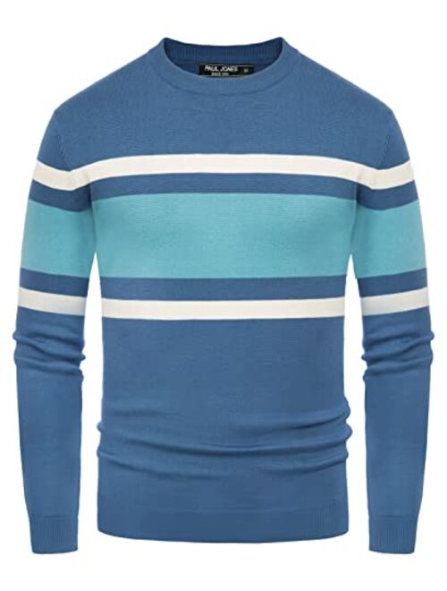 PJ PAUL JONES Mens Striped Pullover Sweater Crewneck Contrast Fine Knitted Sweaters