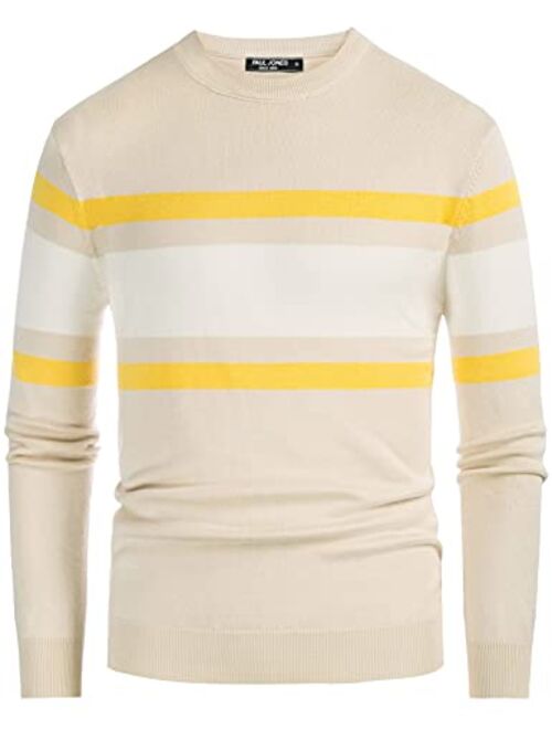 PJ PAUL JONES Mens Striped Pullover Sweater Crewneck Contrast Fine Knitted Sweaters