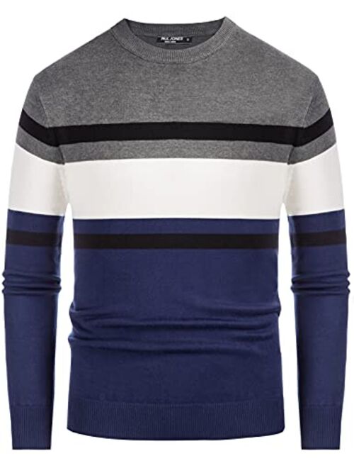 PJ PAUL JONES Mens Striped Pullover Sweater Crewneck Contrast Fine Knitted Sweaters