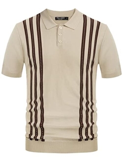 Men's Vintage Stripe Knitted Polo Shirts Short Sleeve Golf Knit Mens Polo Shirt