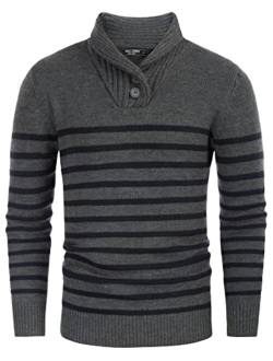 Men's Shawl Collar Sweater Cable Knitted Striped Slim Fit Pullover Sweaters