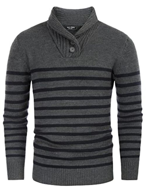 PJ PAUL JONES Men's Shawl Collar Sweater Cable Knitted Striped Slim Fit Pullover Sweaters